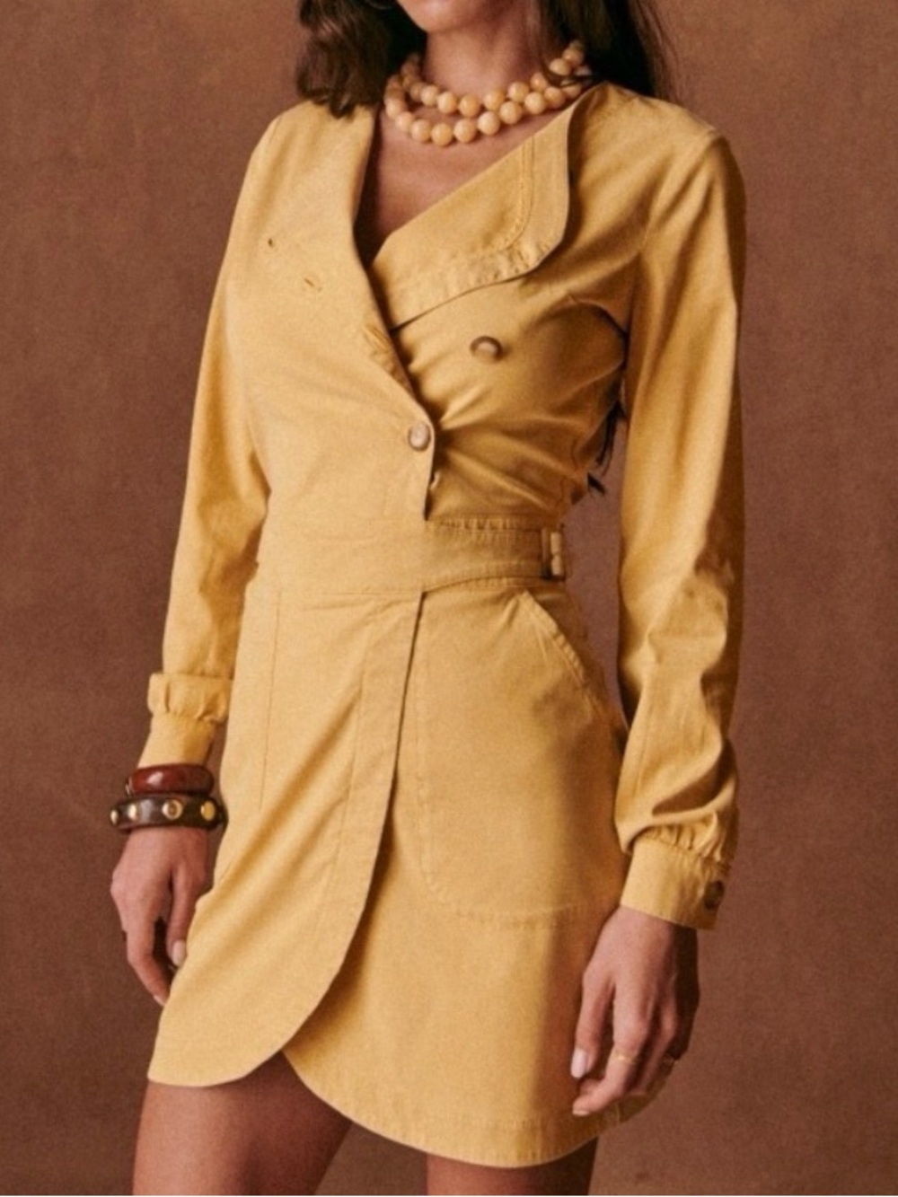 Sézane Sable Wrap Mini Dress in Light Khaki